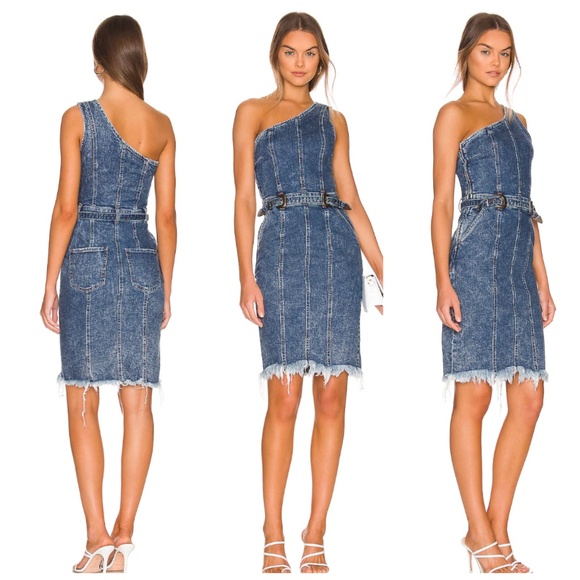 Retrofete Giorgio Dress in Atlas Denim One Shoulder Belt Western XS - With tags - Picture 1 of 10